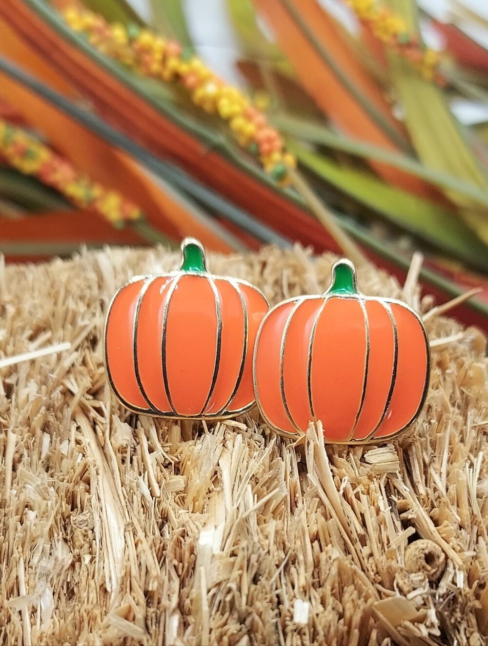 Pumpkin Stud Earrings With Gold Accents NWT